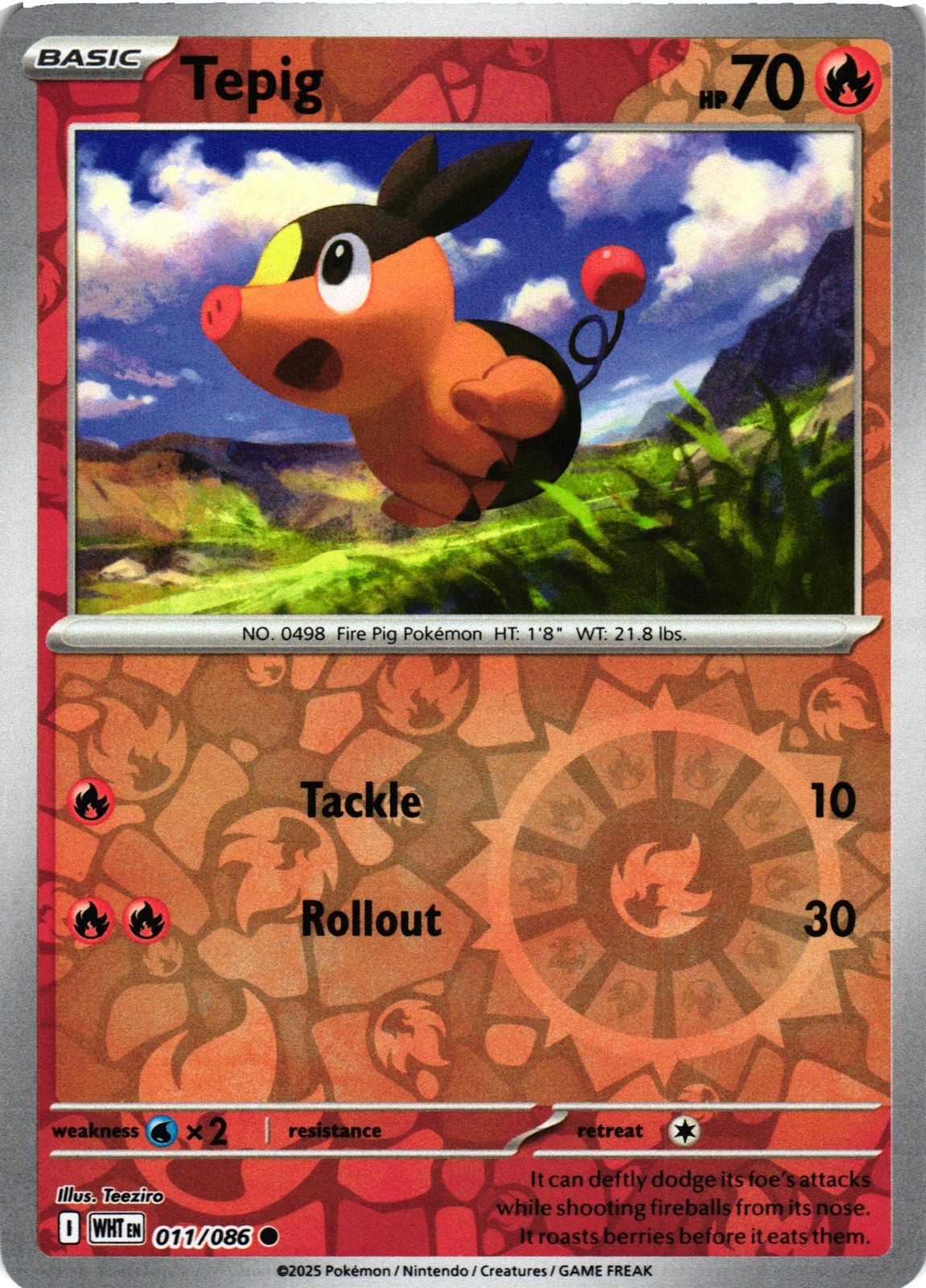 Tepig Reverse Holo SV: White Flare 011/086 NM Common