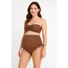 A Pea in the Pod Maternity Bikini Set L Ruched High Waist Leopard Print Bandeau