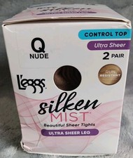 Leggs Silken Mist Tights Q Nude Control Top Ultra Sheer Run Resist 2 Pairs