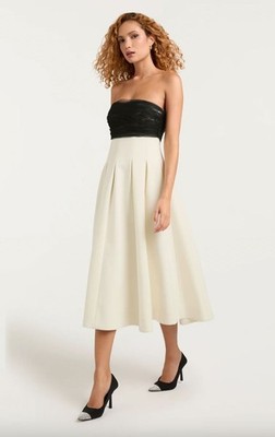 Cinq a Sept Odessa Strapless Tulle Midi Cocktail Dress Ivory/Black Womens Size 1