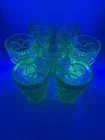 Federal Glass Rosemary Green Depression Glass 7 Juice Tumblers Dutch Rose