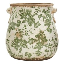 Nearly Natural 10" Tuscan Ceramic Green Scroll Planter in Green