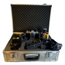 Canon AE-1 35 mm Film SLR Camera Bundle Multiple Zoom Lens Flash Hard Case, Etc