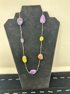 Alfani Statement Beaded Purple Yellow Brown Cord Adjustable Necklace
