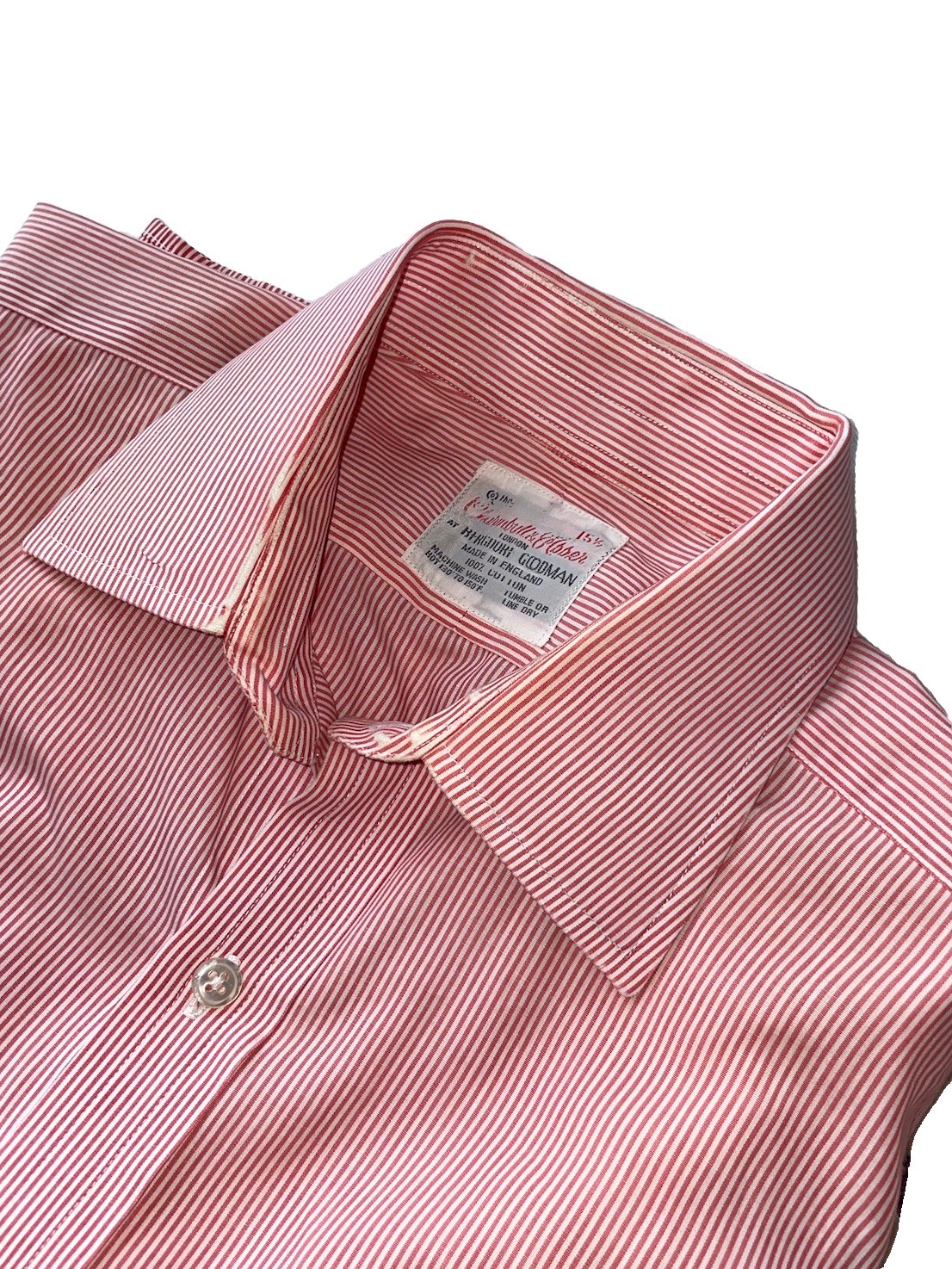 Vintage Turnbull & Asser Red White Cotton Pinstriped Dress Shirt Sz 15.5