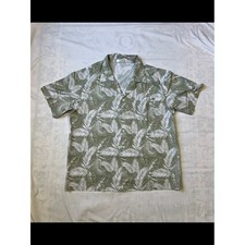 Mens XL Tropical Palm Leaf Print Camp Collar Short Sleeve Button Up Shirt Green