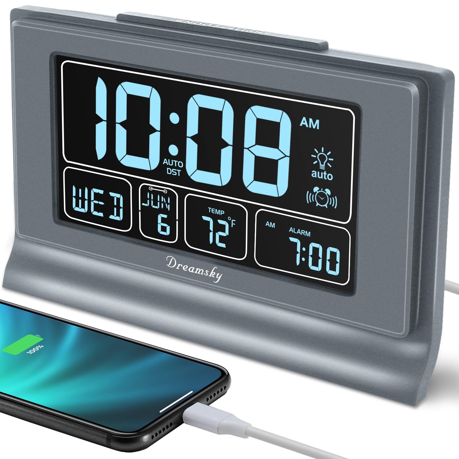 New DreamSky Digital Alarm Clock with Battery Backup 5 Inch Large Display, Auto