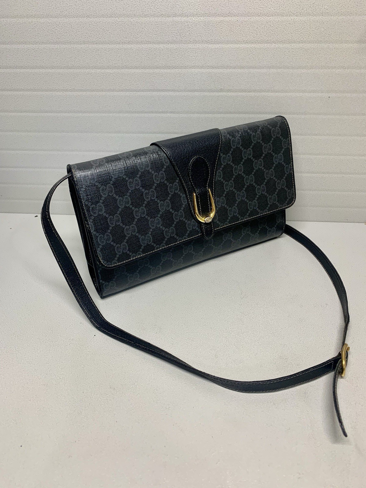 AUTHENTIC Vintg. GUCCI Supreme Gg Monogram Black/gray Shoulder Bag # 94.02.050