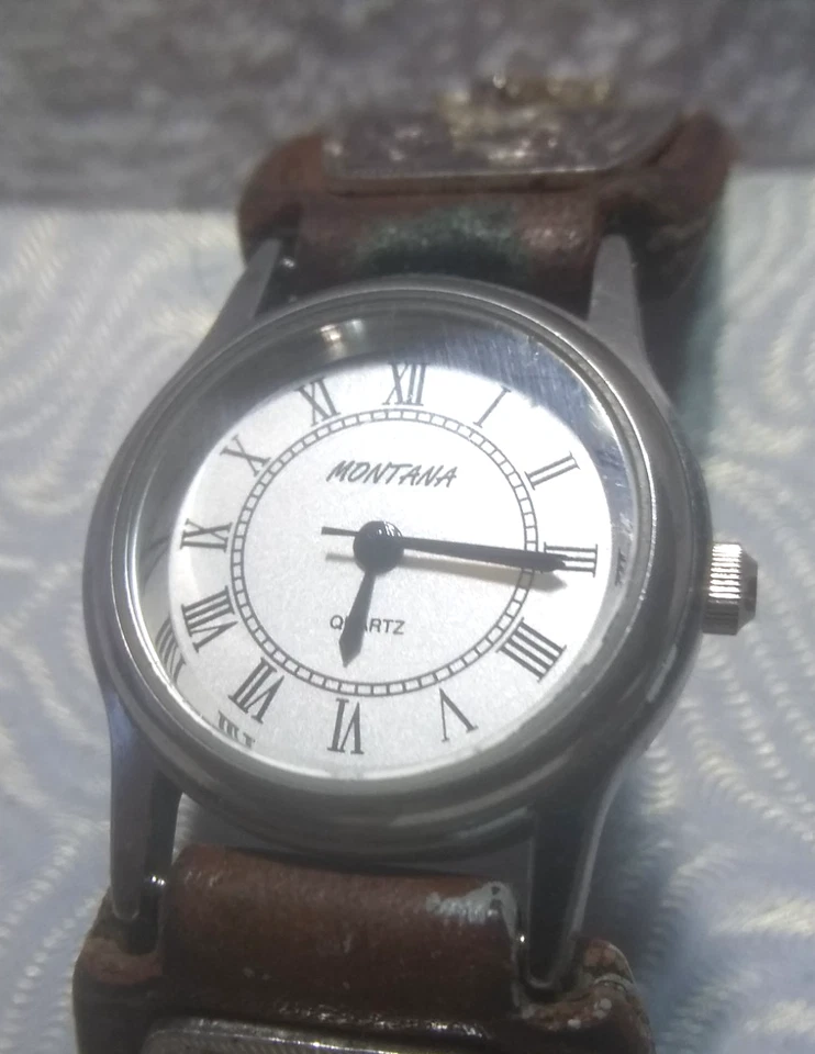 Reloj Montana Silversmiths Barrel Racer Cuero Marrón Esfera Plateada Nuevo Bat Works Foto 3 de 4