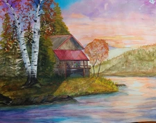 Original Watercolor Painting- Cozy Cabin 