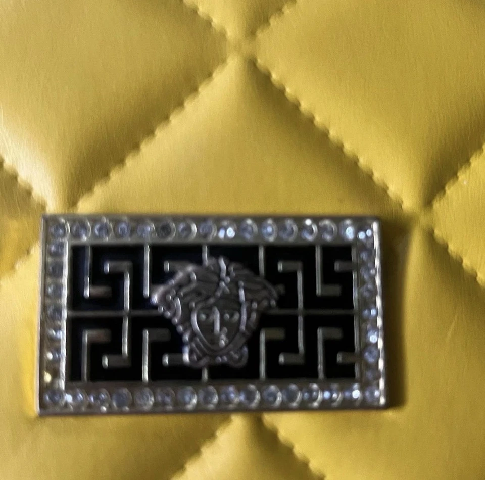Versace La Medusa Logo Plaque Yellow Pebbled Leather Crossbody Bag New$1600 - Image 3 of 4