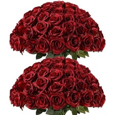 Kisflower 60 Pcs Burgundy Roses Artificial Flowers Bulk, Maroon Flowers Artif...