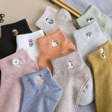 10 Pairs Women's Harajuku Women Kawaii Cute Funny Embroidery Animal Cotton Sock