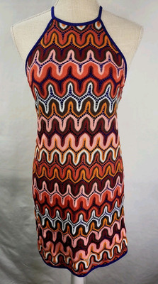 Crochet Multicolor Retro Mod XS Women Dress Backless Hippie Y2K Boho Sugar Lips