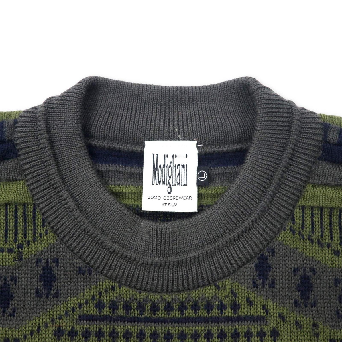 Modigliani 90s 3D patterned knit sweater L Khaki Wool