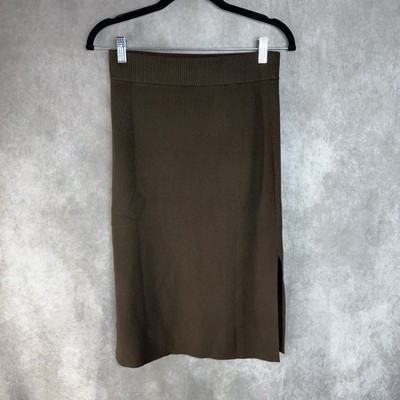 AYR The Curator Ribbed Knit Pencil Skirt In Dark Brown Women's Size S