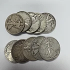 10 Walking Liberty Half Dollars $5 Face Value 90% Silver Coins