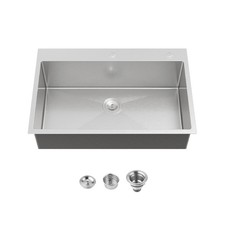 Stainless Steel Kitchen Sink, 33  x22  Single Bowl, Overmount Handmade Sink