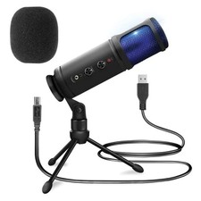 USB PC Recording Condenser Microphone-Blue ,Adjustable Gain,Headphone Jack,Mu...