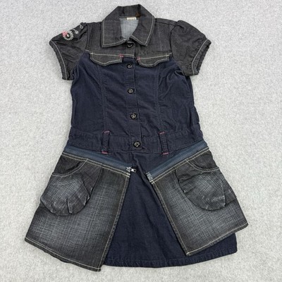 IKKS Cap Sleeve Corduroy & Denim Girls Outfit Blue Sz 6 Cotton Embellished Logo
