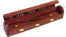 "Beautiful Handmade Wooden Brown Incense Stick Holder Burner Storage Coffin Box