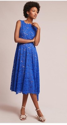 Anthropologie Plenty Tracy Reese Womens 10 Cerulean Blue Lace Midi Dress AA  | eBay