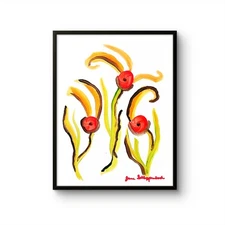 Flowers Original Signed 9x12 Acrylic Painting Paper Home Interior Decor Art COA