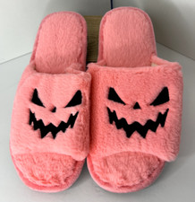 Soft Spooky Halloween Pumpkin Slippers House Shoes PINK Size US 7-8 / EU 38-39