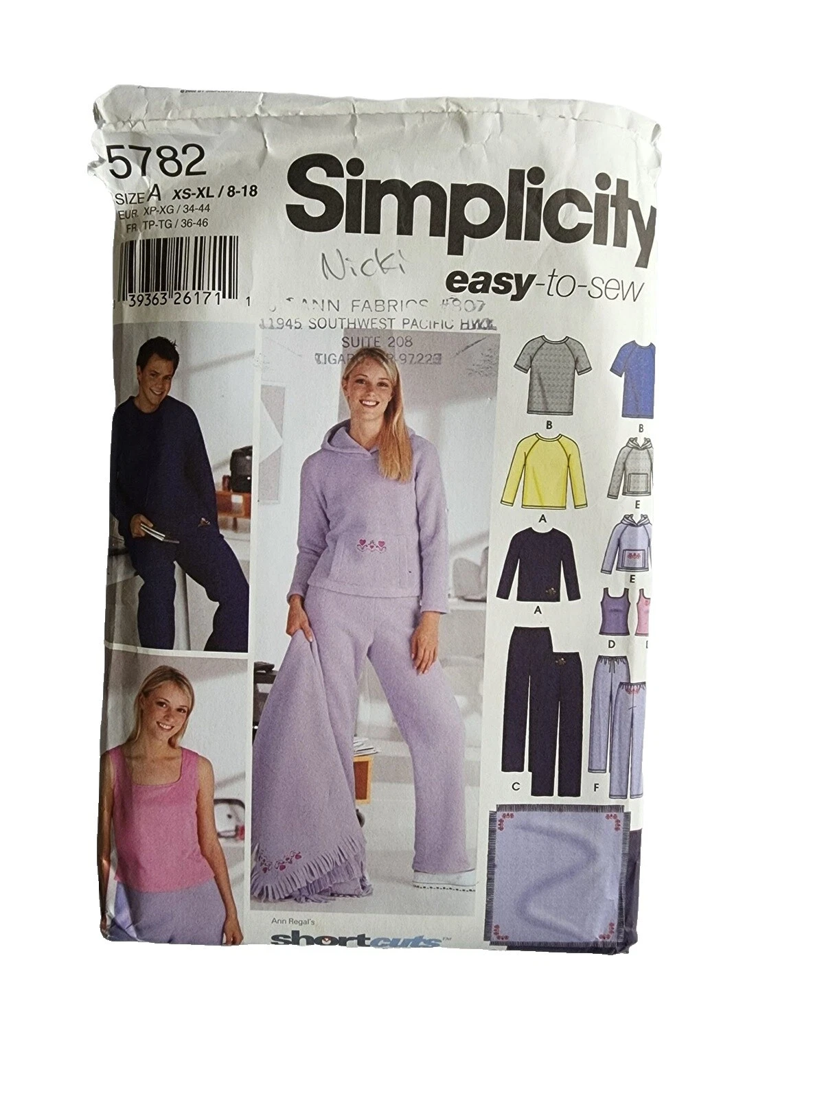 Patrones de costura para Unisex Simplicity sin cortar