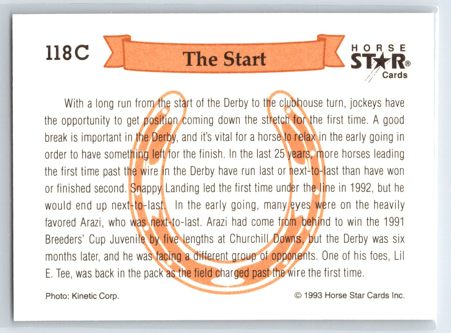 1993 Horse Star Kentucky Derby 1992 The Start #118C