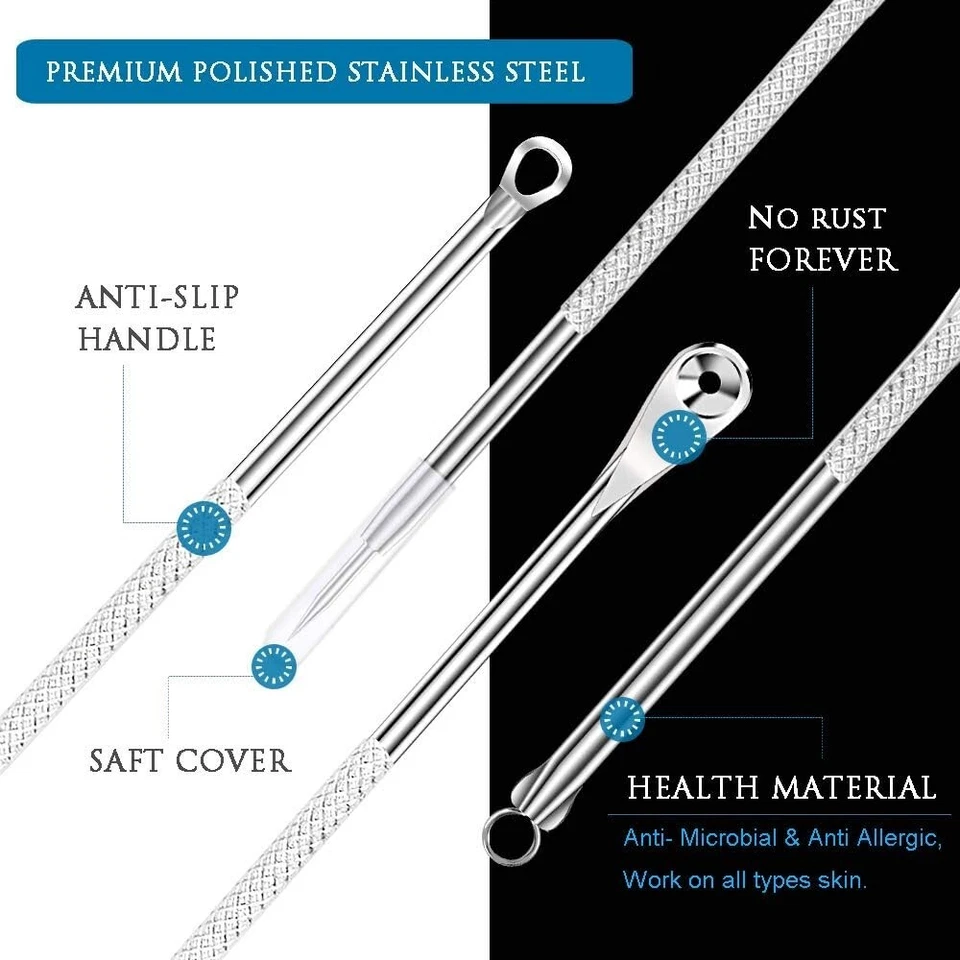 12 Heads Pimple Remover Tool Kit Blackhead Extractor Comedone Acne Spot Popper - Image 3 of 4