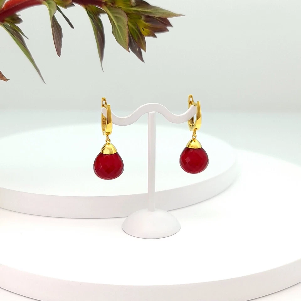 Pendientes colgantes de plata de ley de rubí rojo, llamativos pendientes colgantes, regalo para esposa Foto 3 de 4