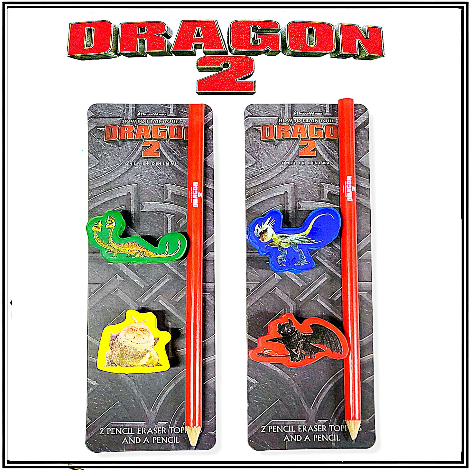 Joblot pencils 30 packs as pictured DRAGON 2 Pencil & Eraser set Party Bag gifts