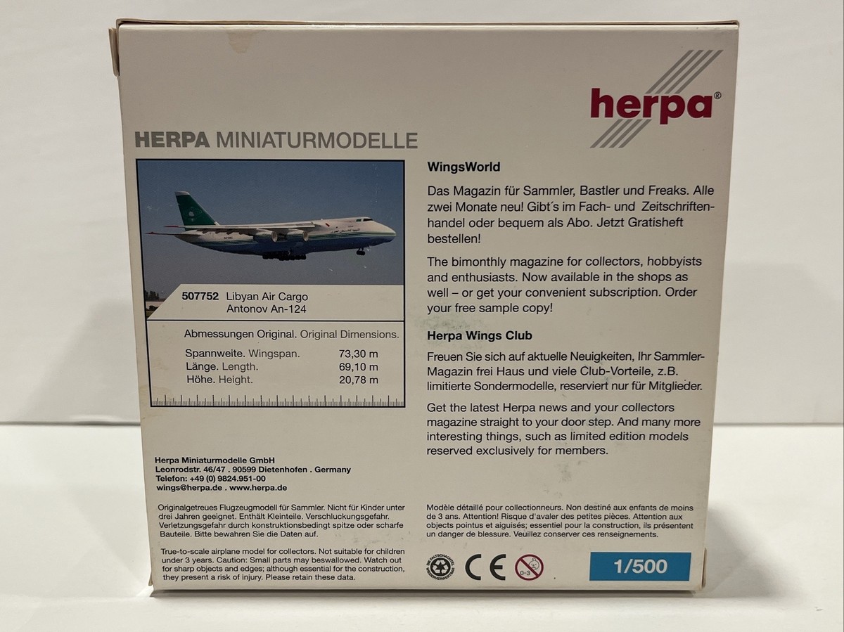 1:500 Herpa Libyan Air Cargo Airlines Airways Antonov AN-124