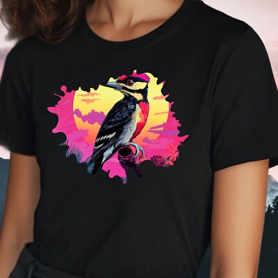 T-Shirt Frauen Specht Vogel Vaporwave Motiv Baumwolle Größe S bis 3XL