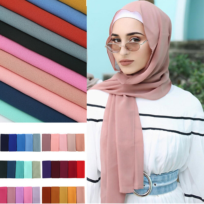 Foulard caldo sciarpa in Chiffon Hijab Wrap scialli in tinta unita fascia popola