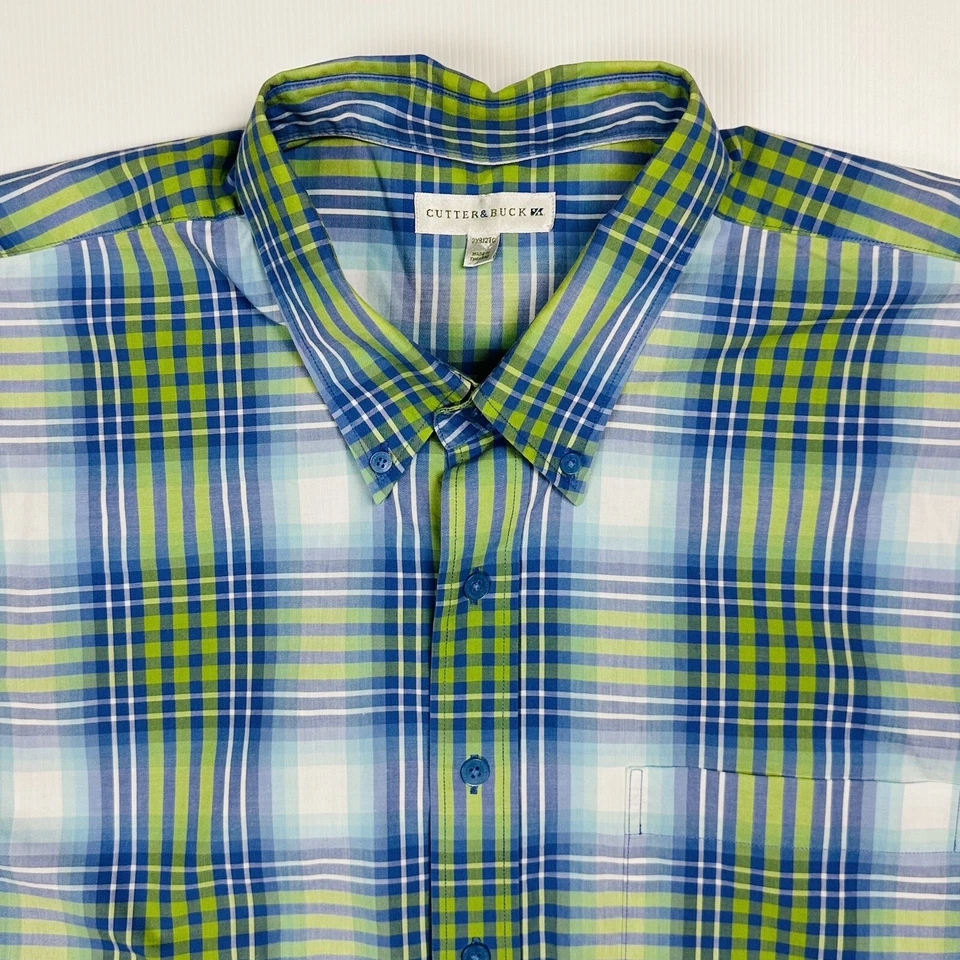 Cutter & Buck Men's Short Sleeve Shirt Size 2XB Blue & Green Plaid Big & Tall - Image 2 of 4