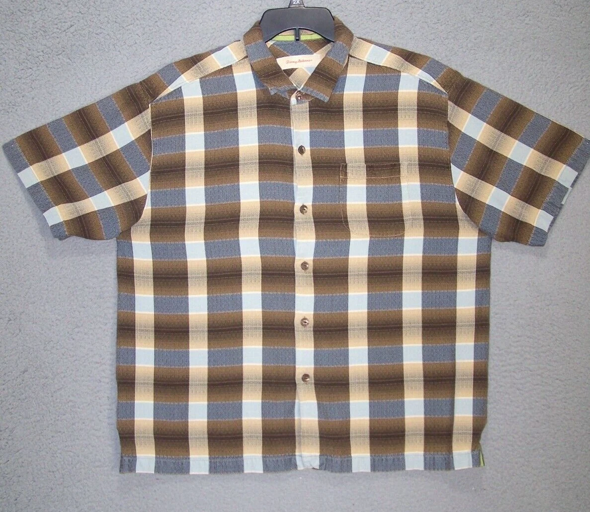 Tommy Bahama Shirt Adult Extra Large Brown Plaid Button Up Outdoor Casual Mens
