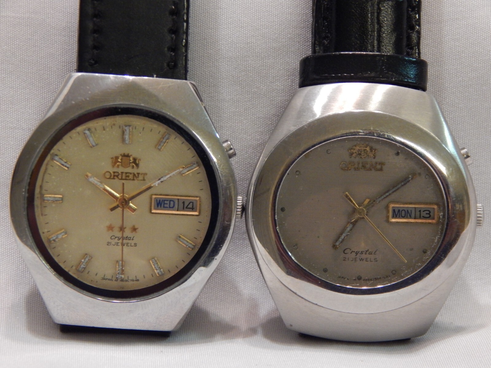 Vintage 2 Pc. Lot Orient Crystal 21 Jewels Auto. Mens Working Watches Restored