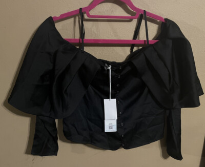 GUESS - Women's Black Yessica Cold-Shoulder Long-Sleeve Top SZ M NWT - $79