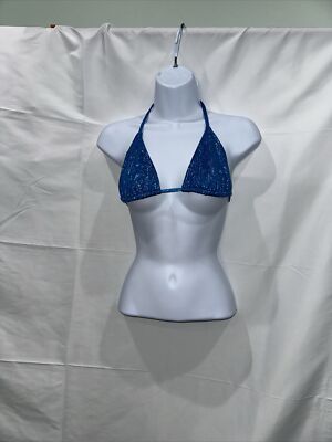 Venus Women’s Size 32C/B/A Halter String Bikini Swimsuit Top Blue Sequins 