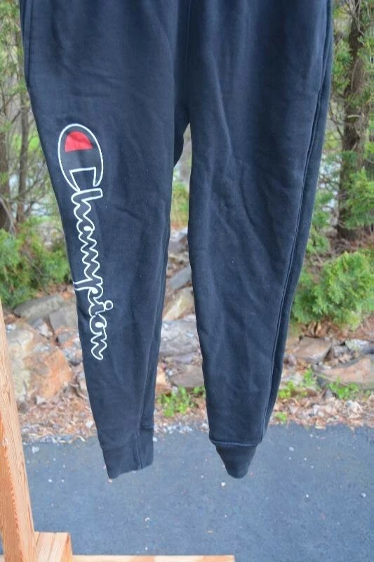 CHAMPION REVERSE WEAVE Black/White Big Logo Warmup Sweatpants Men's Sz:  Medium