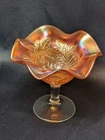 VINTAGE FENTON CARNIVAL GLASS 6" MARIGOLD ORANGE TREE PEACOCK AT THE URN COMPOTE