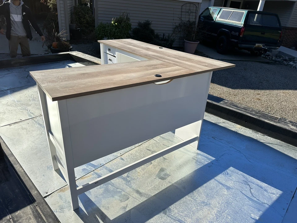 SAUDER L-Shaped Desk 65.118-Inch Drawers Soft Engineered Wood White - Image 4 of 4