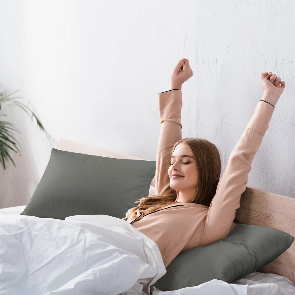 Fundas de almohada de algodón egipcio funda de almohada con cremallera oculta estándar Queen King paquete de 2 Foto 3 de 4