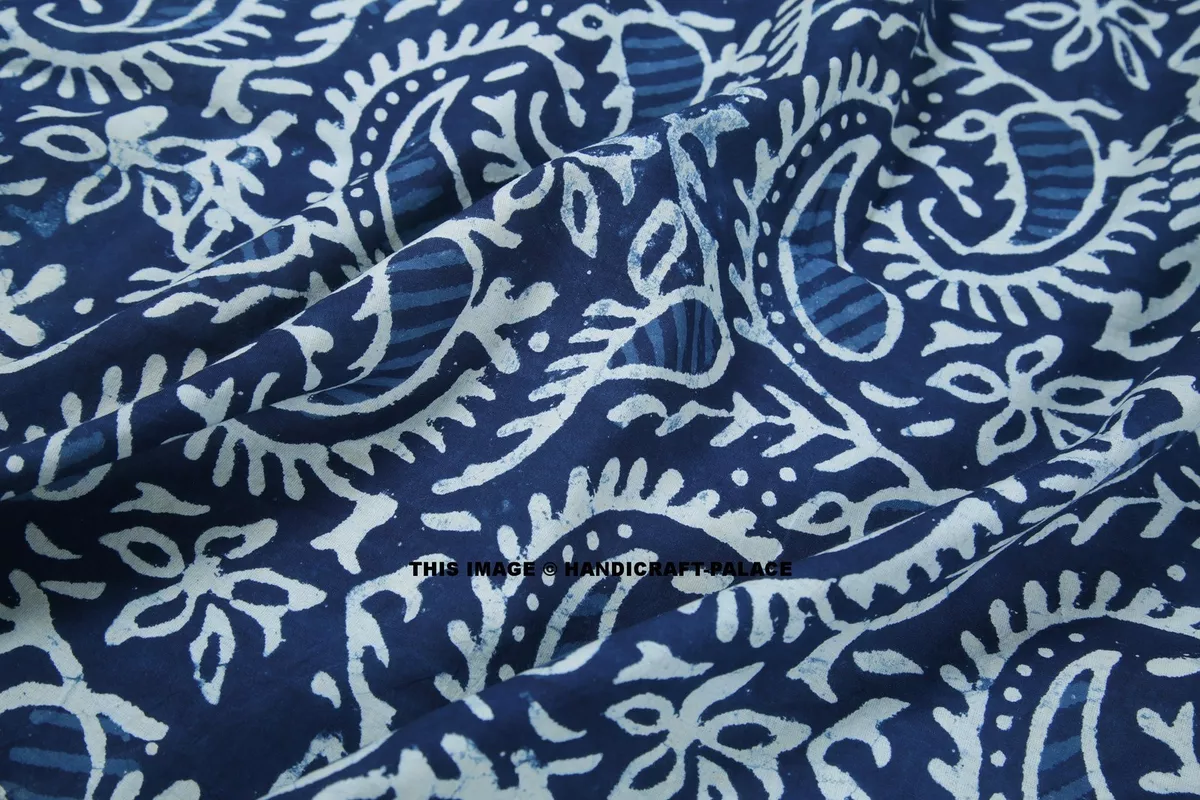 New Indian Hand Block Print 100 Cotton Indigo Fabric Natural Printed Garments