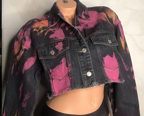 Cloud Ten Raw Hem Tie Dye Splash Cropped Denim Jacket Sz Small NWT - Bild 3 von 12