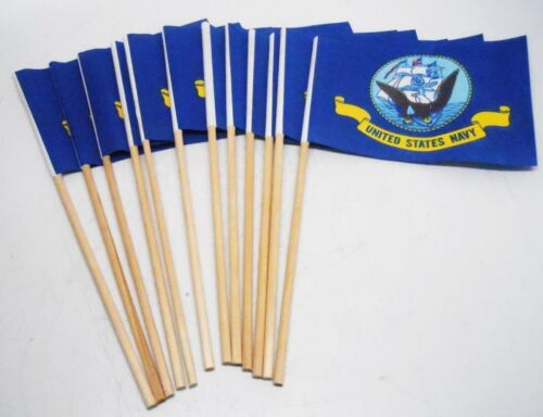 4in X 6in United States Navy Flag Lot of 12 Natural Light Wood Stick - Afbeelding 1 van 2