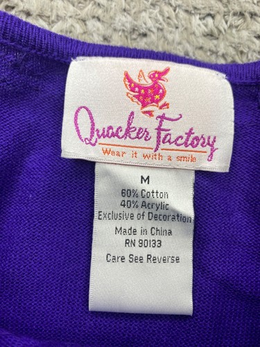 Quacker Factory Sweater Women Medium Purple Rhinestone Beaded Artsy Pullover Top - Picture 3 of 8