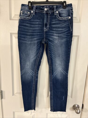 Miss Me Jeans Curvy Ankle Skinny Distressed Strass Pailletten Glitzer Taschen 30